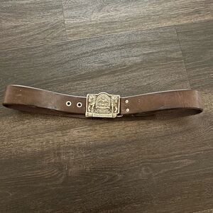 Vintage Budweiser Belt Buckle Clydesdales King of Beers Brown Leather